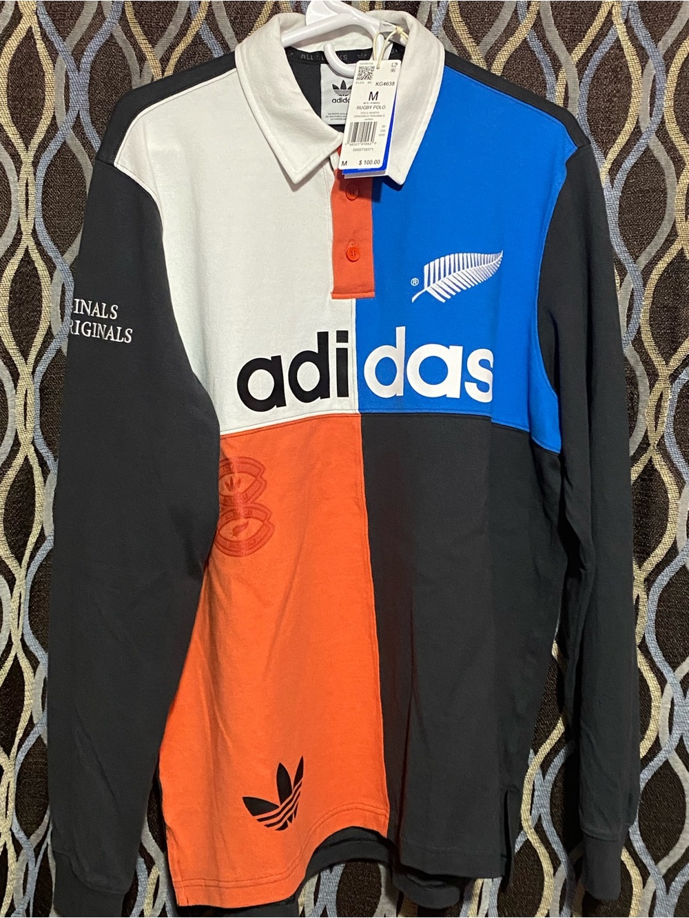 adidas Men’s Colorblock Long-Sleeve Polo - Blue/Orange/White/Black